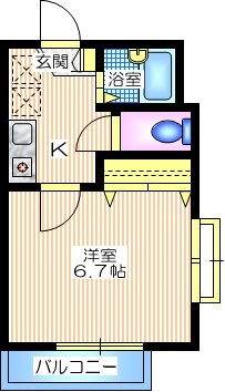 アンシャンテの間取り|南西向き角部屋２面採光　出窓のある１K