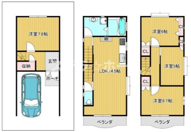 十三東4 中古戸建の間取り|4LDKの戸建です