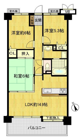 リベール加古川南Ⅱ　3階の間取り|3LDKです。
