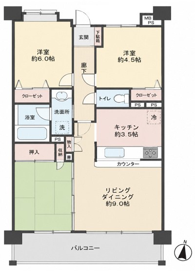 【間取り】 | 日神パレステージ横浜阪東橋　室内リフォーム履歴有(2025年)/通風・眺望良好な快適物件/南向きの明るいお部屋/近隣に公園・区役所ありの整った生活環境