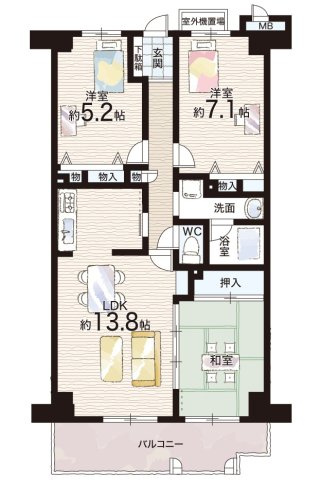 ■フルレ交野■中古マンション■の間取り|3LDK・東向き・日当り良好