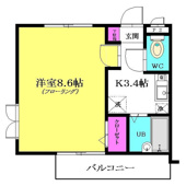 洋室8.6帖　窓３ヶ所付通風良好
