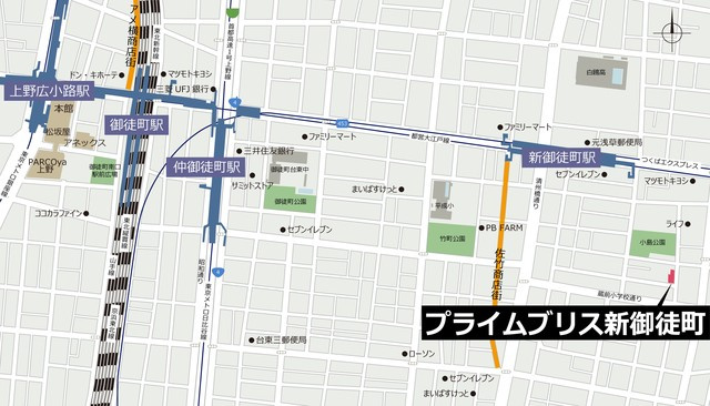 プライムブリス新御徒町の地図