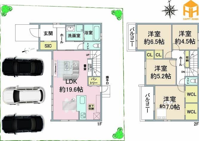 テラシエ宝塚市御殿山4丁目新築一戸建て│4LDK＋並列駐車3台可の間取り|※現況と図面が異なる場合現況を優先いたします。