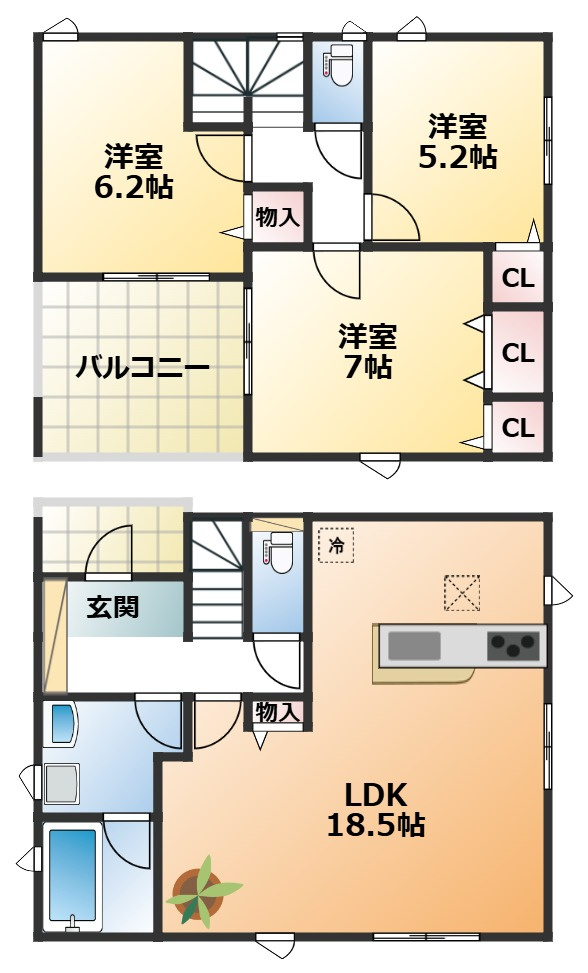 CRADLEGARDEN宇都宮市野沢町第5の間取り|南向きで陽当たりの良い間取りです