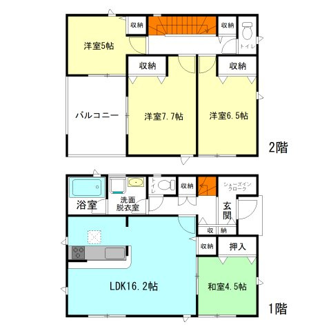【間取り】 | クレイドルガーデン前橋市堀之下町第1ー② | 玄関には嬉しいシューズインクローク完備！
全居室南向きの暖かな間取り！