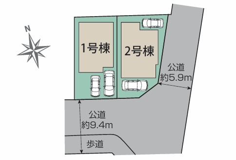 長期優良住宅　神陵台9丁目　新築2区画　1号棟の区画図