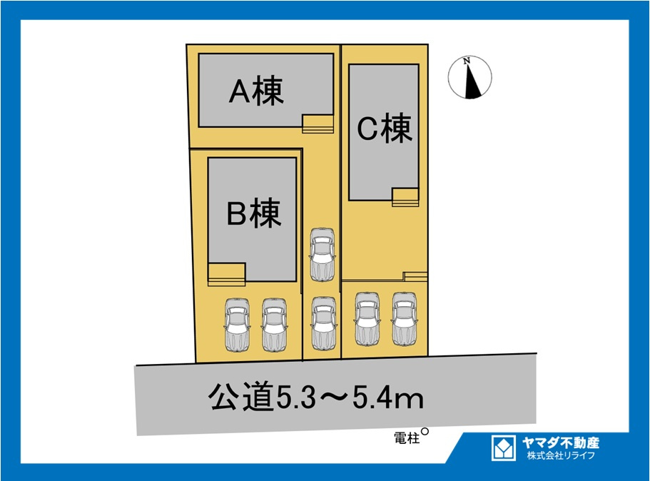 ハートフルタウン　江南市宮後町砂場東　全3区画分譲の区画図|■区画図
■YAMADA電機の　ヤマダ不動産　株式会社リライフ　
いつでもお問合わせ下さい。