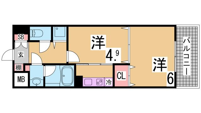 神戸市兵庫区中道通１丁目の賃貸マンションの間取り