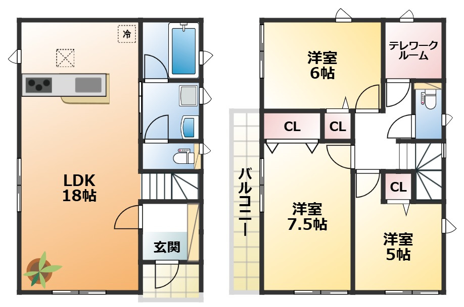 CRADLEGARDEN宇都宮市東町第2の間取り|南向きで陽当たりの良い間取りです