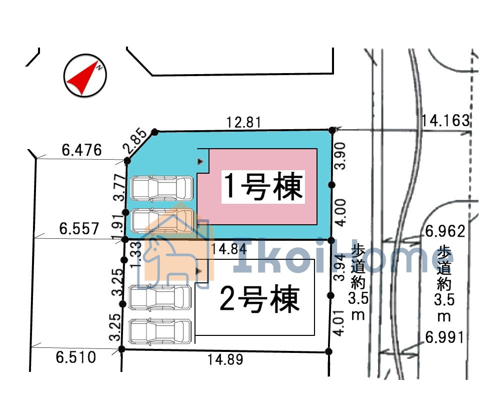 神戸市西区竹の台4丁目　全2棟1号棟　新築戸建の前面道路含む現地写真|●年中無休：当日予約可●1号棟は三方角地ですので、開放的です！駐車スペース2台可！