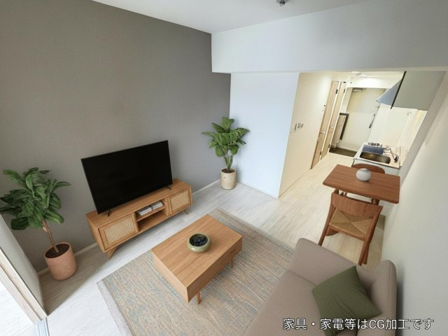 ＡＮＤ　ＴＥＲＲＡＣＥ　文の里の居間・リビング|本画像はCGで作成しており、実際に現地に家具は置かれておりません。また、価格に家具は含まれておりません。