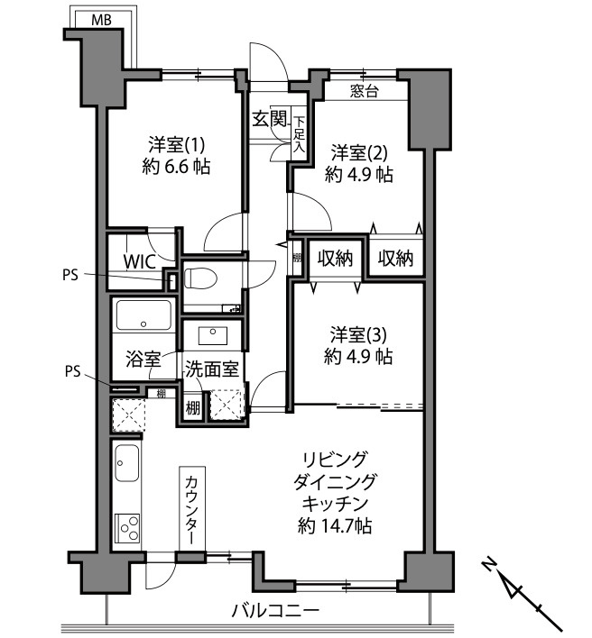 千石パインマンション　3Fの間取り