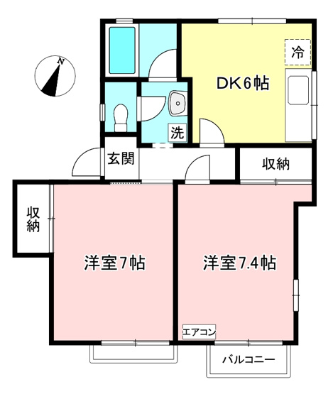 【間取り】 | パレー市ヶ尾B | カップルさんやファミリーさんにもオススメの2DKタイプ！なんと言っても最上階・角部屋・二面採光なのが嬉しい♪