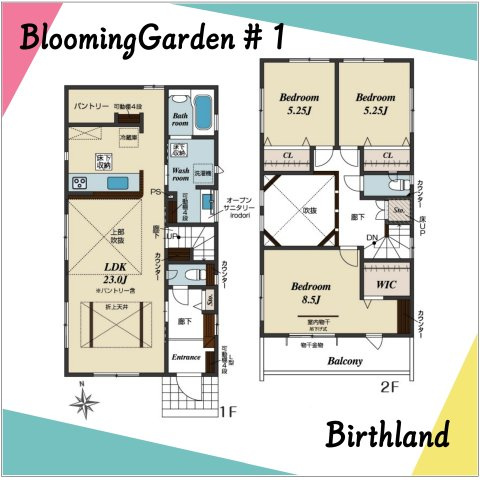 新築戸建・新築建売　郡山市小原田三丁目　小原田小・小原田中の間取り|〈1号棟〉3LDK+WIC+パントリー　LDK上部吹抜けで開放感のある家族団らんスペースです！