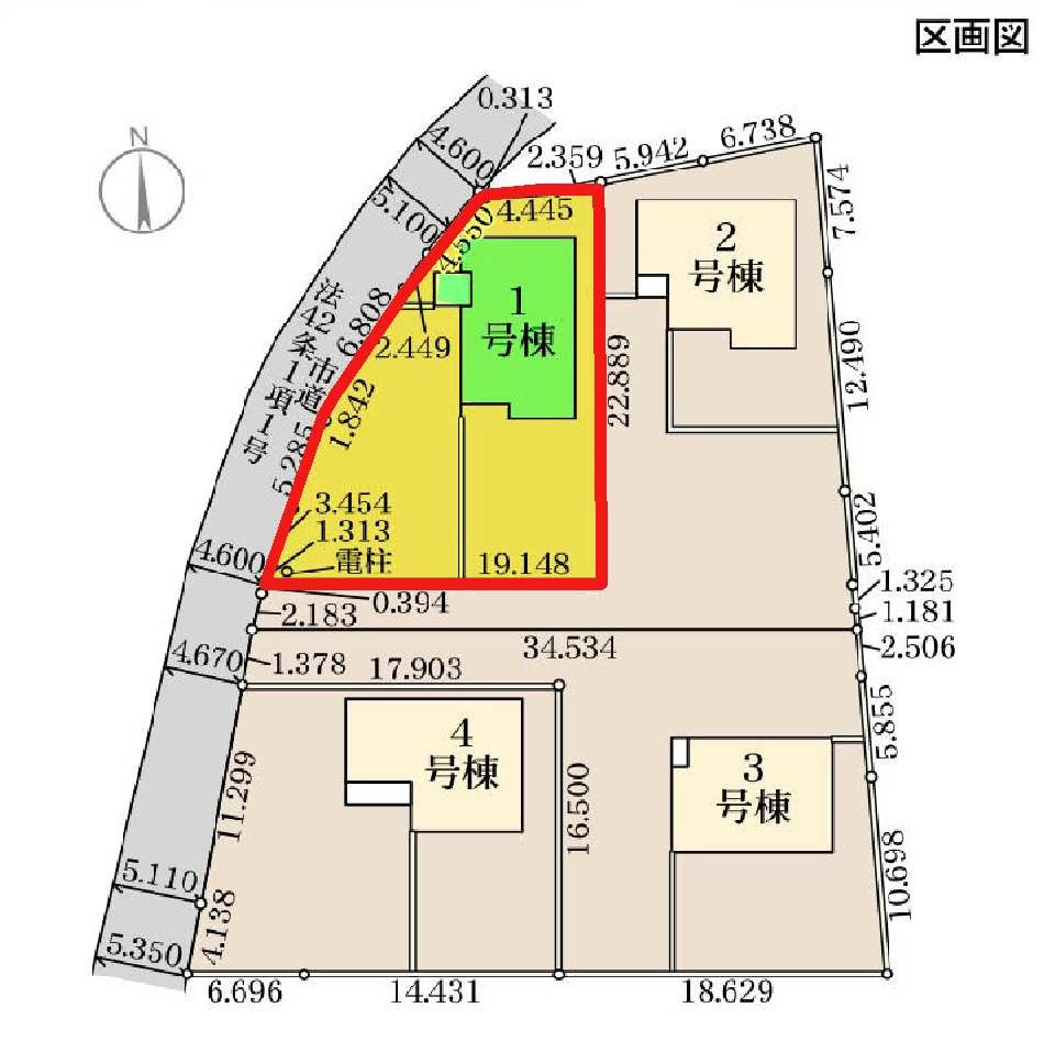 新築　渋川市金井第19　Livele Garden.S　１号棟の区画図|1号棟　区画図　北西側接道幅員約4.6ｍ			
	
