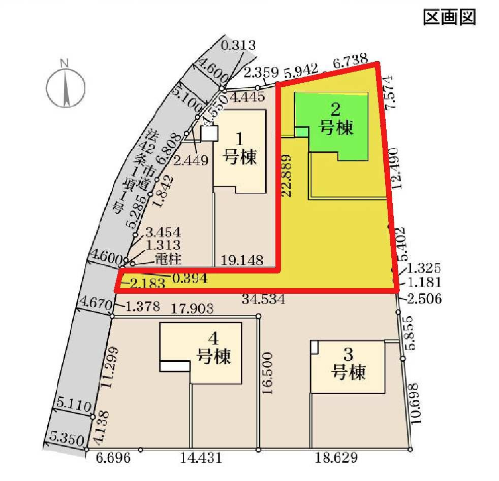 新築　渋川市金井第19　Livele Garden.S　2号棟の区画図|2号棟　区画図　北西側接道幅員約4.6ｍ			
	
