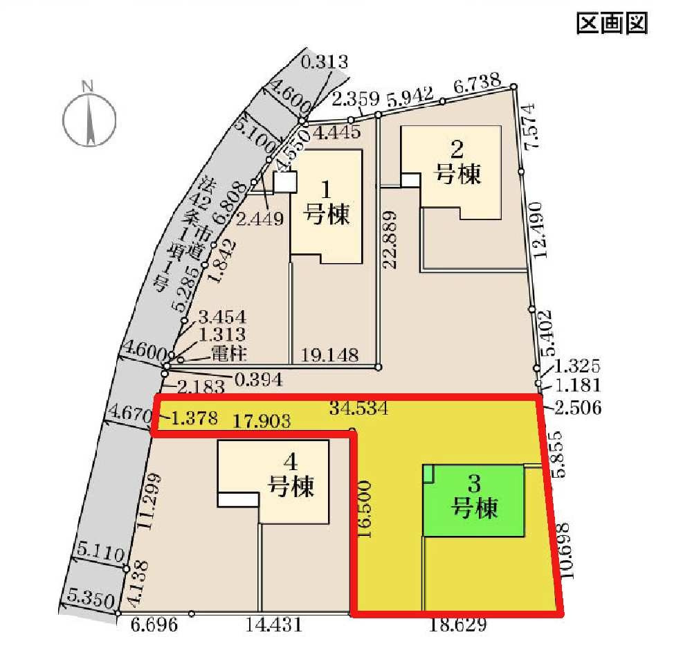 新築　渋川市金井第19　Livele Garden.S　3号棟の区画図|3号棟　区画図　北西側接道幅員約4.6ｍ			
	
