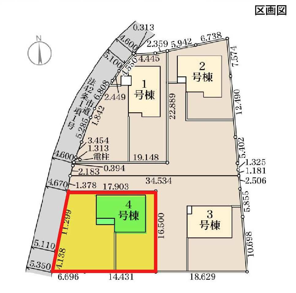新築　渋川市金井第19　Livele Garden.S　4号棟の区画図|4号棟　区画図　北西側接道幅員約4.6ｍ			
	

