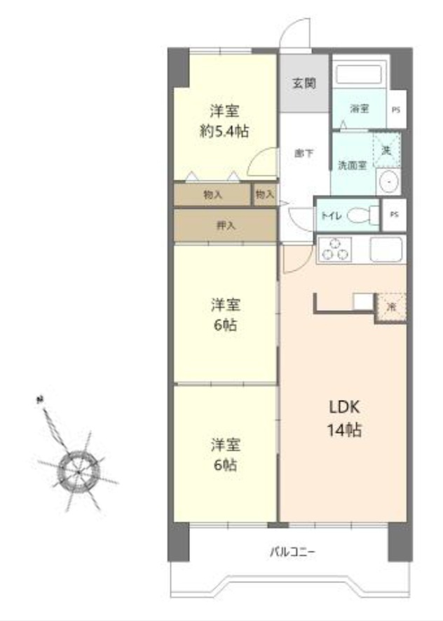藤和東加古川ハイタウンＡ棟　12階の間取り|3LDKです。