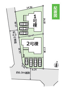 平塚市千須谷　新築戸建　全2棟1号棟の区画図