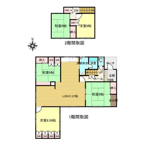 北見市緑町６丁目２番１号　中古売家の間取り|5LDK住宅（リフォーム前の間取り図）１階和室６帖は洋室に変更します。