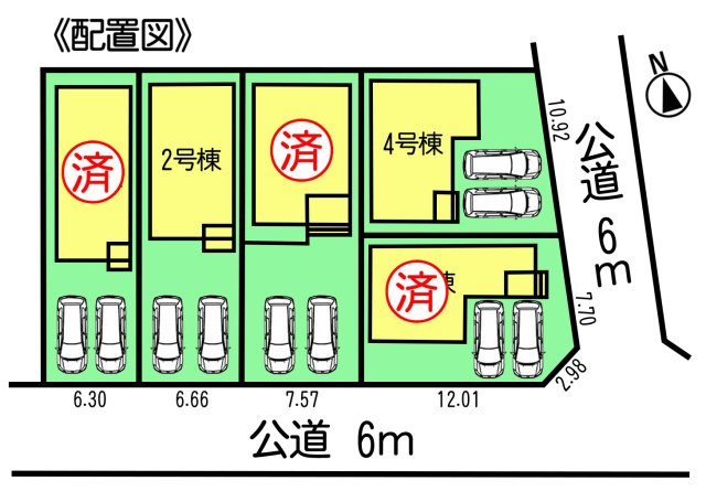 リーブルガーデン半田市宮本町第2　4号棟の区画図|○●区画図●○
並列駐車2台可能なカースペースあり。全面道路６ｍで車の出し入れがスムーズに行えます