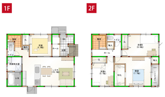 「駐車４台可能な4LDK」高知市中万々建売2の間取り|生活動線が考えられたこだわりのルームプラン♪