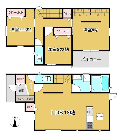 田原本町三笠 中古建ての間取り|3LDK
土地：113.93㎡(34.46坪）
建物：90.25㎡（27.30坪）
