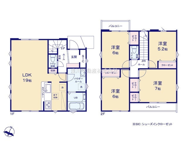 八王子市　長沼町　新築一戸建て　７期の間取り|～南向き4LDK　開放感のあるワンフロアリビングの間取り～