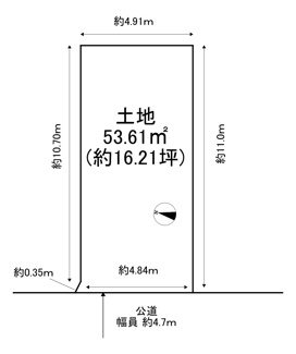 【土地図】 | 堺市北区蔵前町1丁　売土地 | 大阪メトロ御堂筋線「北花田」駅　徒歩16分
土地面積　53.61㎡(約16.21坪)
上物有(解体は買主にて)