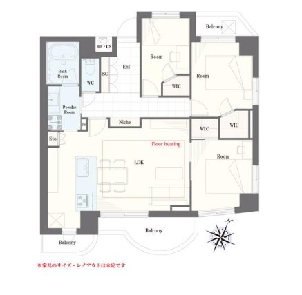 ロワール北千住の間取り|ロワール北千住：南東向き角部屋！全居室ウォークインクローゼット・窓が付いた３ＬＤＫ床暖房・エアコン付きデザイナーズリノベーション物件は平置き駐車場専用使用権が付いております！令和８年６月下旬完成予定！