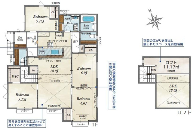 【間取り】 | みどり市大間々町新築平屋　3(4)LDK＋ロフト付き！