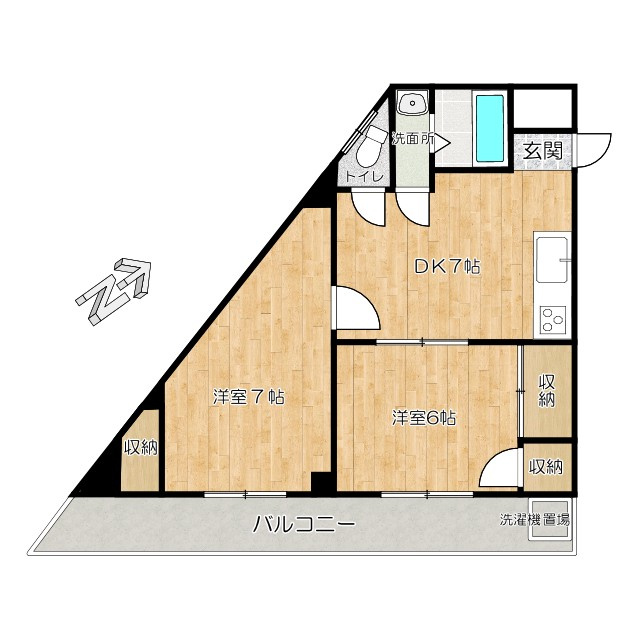 水入マンションの間取り|南東角部屋物件です