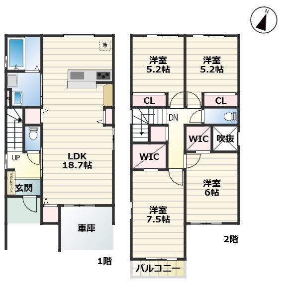 Re・Terrechez中川区九重町2期｜名古屋市の戸建ならホームアップの間取り|間取図