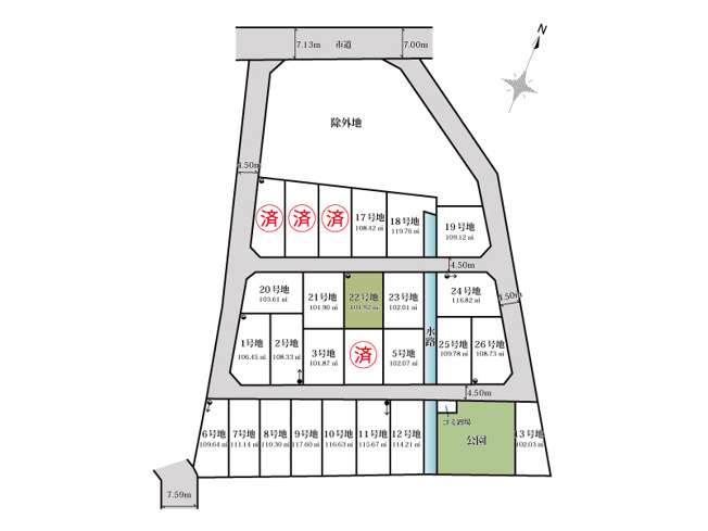 【土地図】 | 志木市中宗岡1丁目　建築条件無売地　全26区画　(丸井志木店) | 22号地