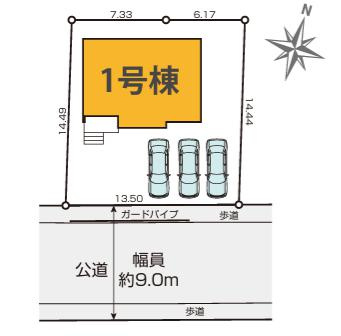 八王子市　北野台　新築一戸建て　３３期の区画図|～南東9ｍ道路に面している整形地～