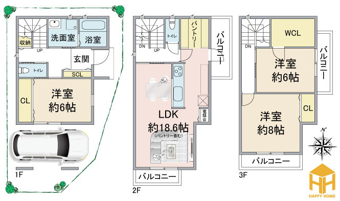 エムズガーデン尼崎市上ノ島町2丁目建築条件付き売土地│3LDK＋駐車1台可の土地図＋建物プラン例|※現況と図面が異なる場合現況を優先いたします。
建物面積：約112.59㎡　建物価格：2300万円