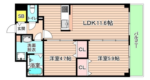 大阪市都島区高倉町１丁目の賃貸マンションの間取り