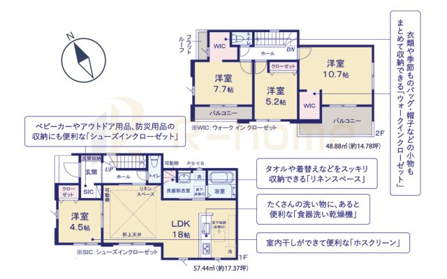 取手市井野8期　新築戸建て　1号棟の間取り|4LDK＋SIC＋WIC、土地面積241.07m2、建物面積106.32m2