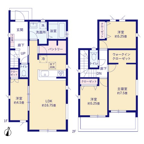 【間取り】 | 島田市御仮屋町　新築戸建　全1棟 | 使い勝手の良い４LDK♪フラットな生活が可能な一階居室のある間取です！