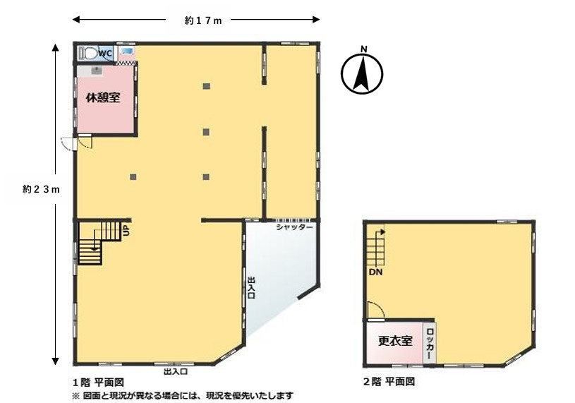 売倉庫　焼津市三和の間取り|シャッター付き搬入口や休憩室も備えており、製造業・物流・資材保管など幅広い用途に対応できます。