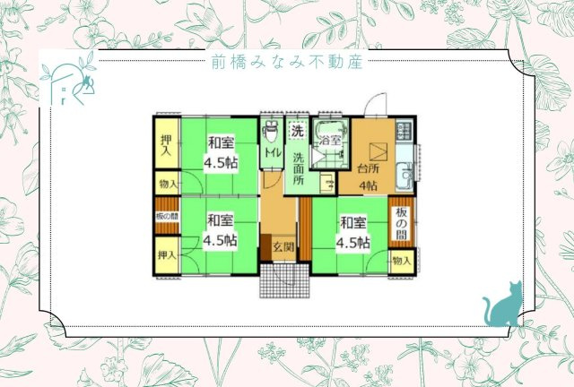 【中古平屋】前橋市粕川町込皆戸　３Kの間取り