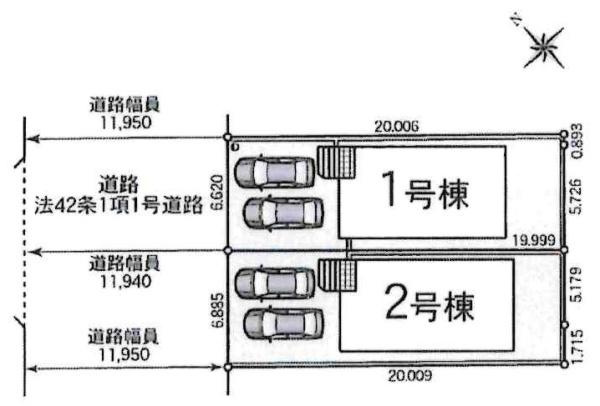 西尾市住崎第7　全2棟・2号棟の区画図|2号棟です。
