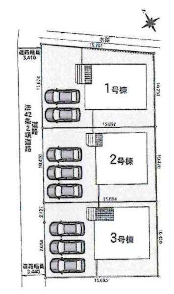 西尾市一色町野田第4　全3棟・2号棟の区画図|2号棟です。