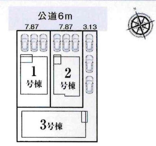 豊川市金屋本町1丁目59期　全3棟・3号棟の区画図|3号棟です。