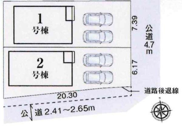 幸田町野場城東　全2棟・2号棟の区画図|2号棟です。