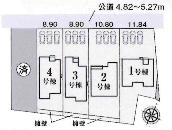 豊川市御津町第1期　全5棟・1号棟の区画図|1号棟です。