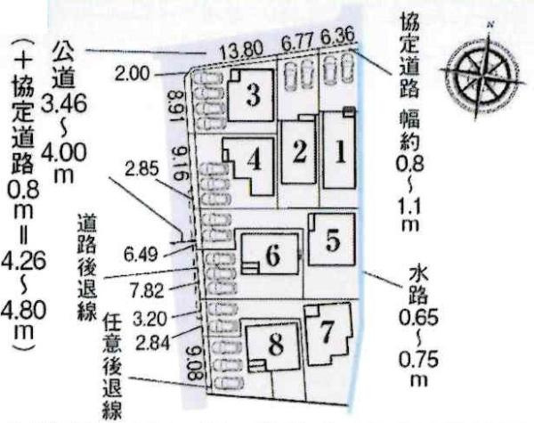 豊田市畝部西町　全8棟・4号棟の区画図|4号棟です。