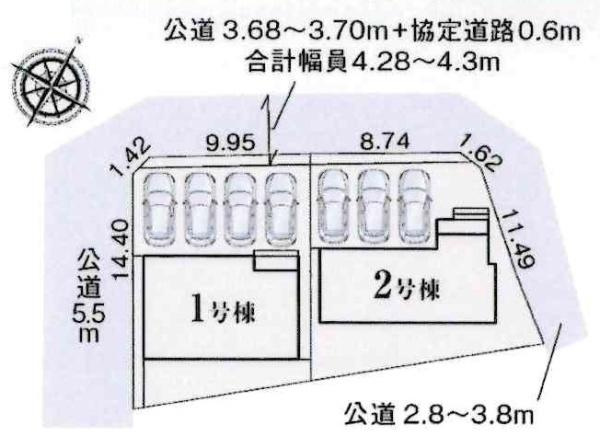 豊田市本町　全2棟・1号棟の区画図|1号棟です。